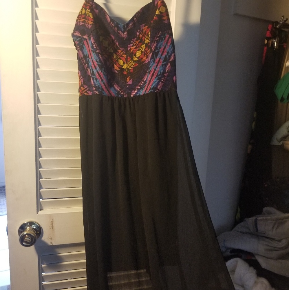 Patterned and Black maxi dress